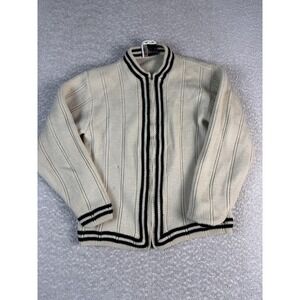 Vintage Penney's Sweater Cardigan Mens Medium White Wool Full‎ Zip Mock Neck